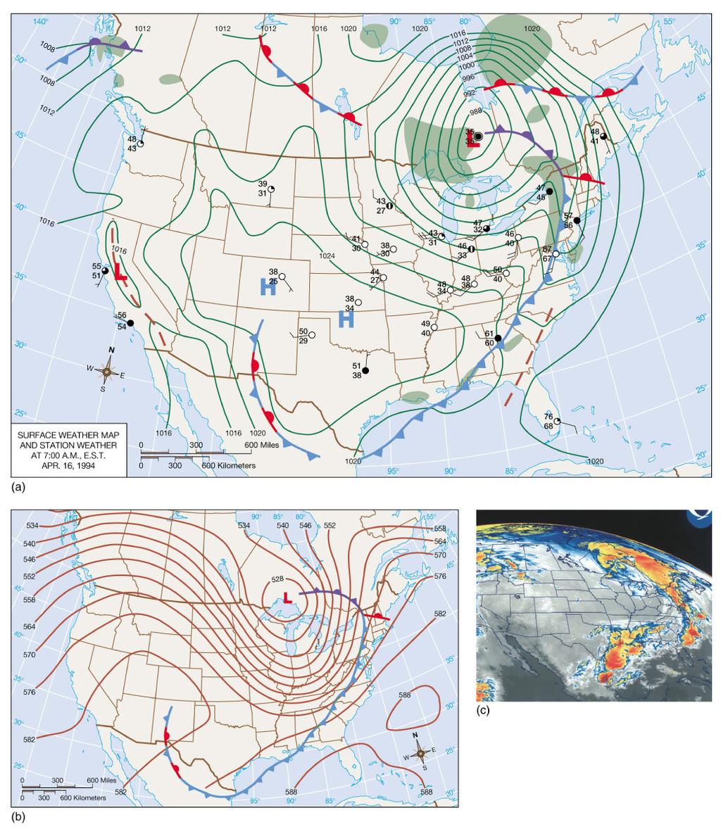 April 16 - The northeasterly movement of the storm system is seen through a comparison of weather maps over a 24-hour period Occlusion occurs as the low moves over the northern