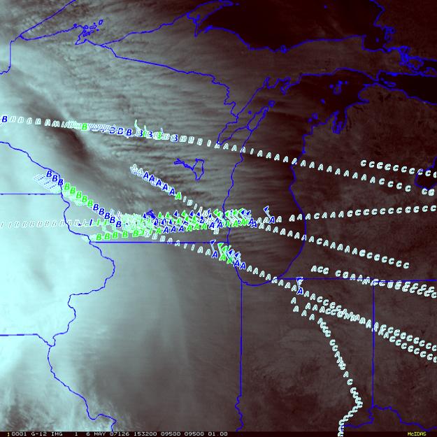 This signature can be observed in both 1-4 km GOES and higher resolution polar-orbiting satellite imagery, as the spacing between bands is often 10 km or greater.