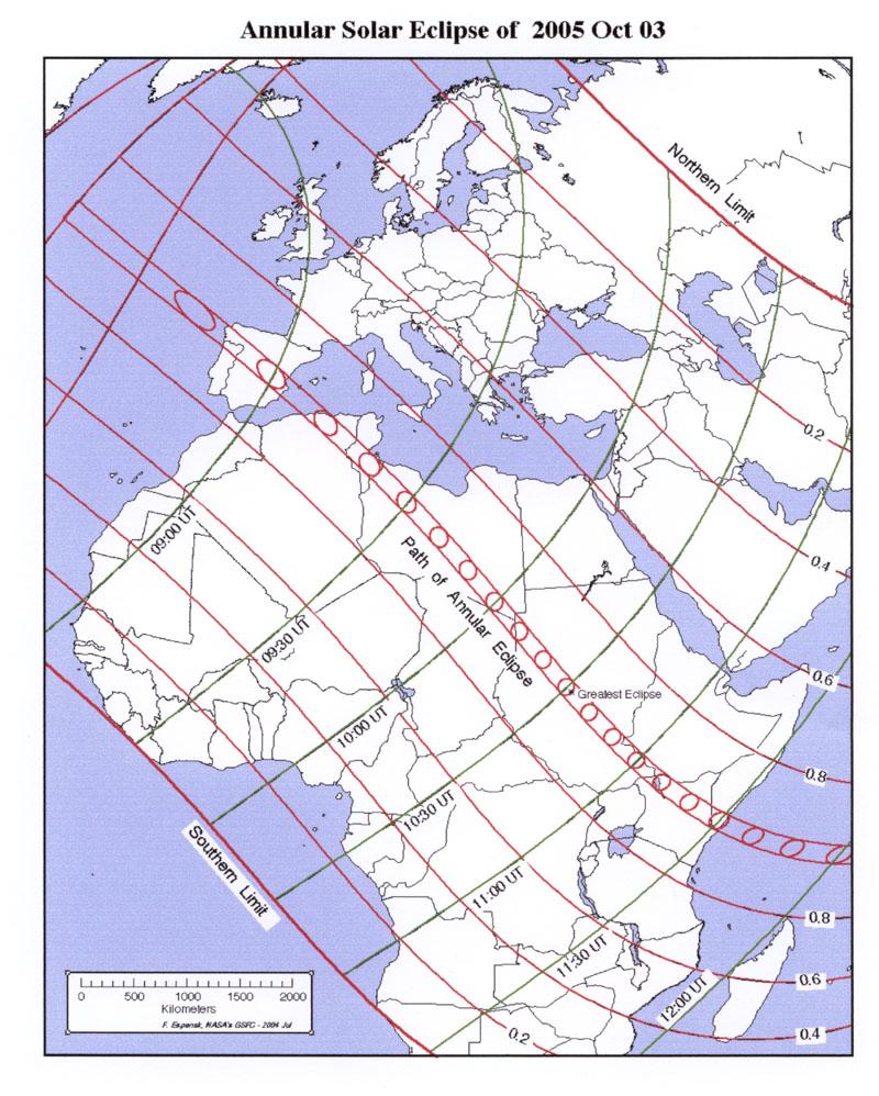 b) The above image is a map of the 2005 solar eclipse.