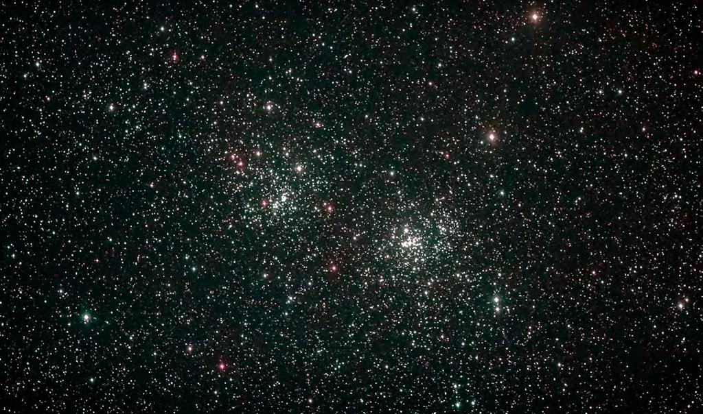 NGC884, 869 DOUBLE OPEN STAR CLUSTER - Autumn RA 2h 20m DEC +57 08 6 The Double Cluster (also known as "h and chi Persei" and Caldwell 14) is the common name for the open clusters NGC 869 (right) and