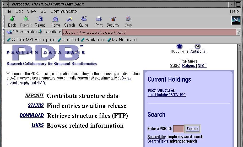 PDB Files gives one the structure and starting position Simulations start with a crystal structure from the Protein Data Bank, in the standard PDB file format.