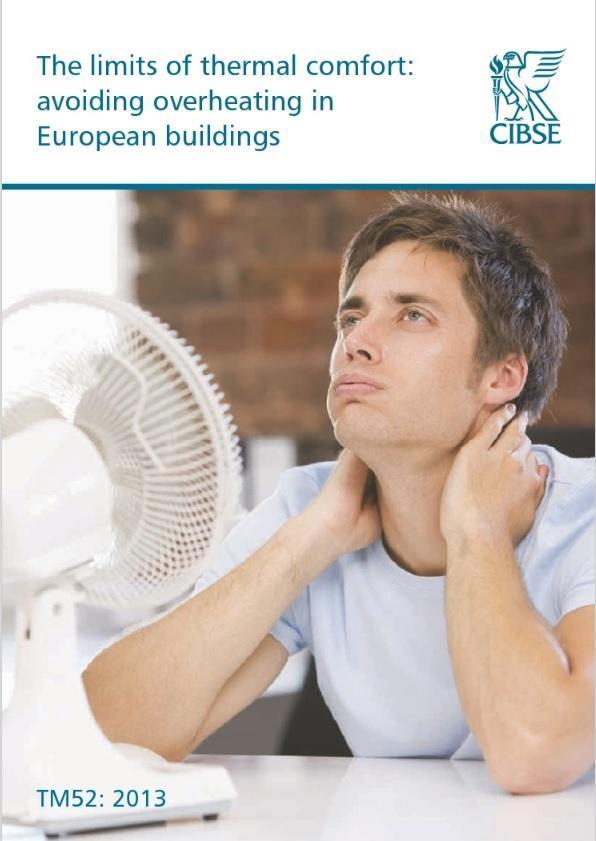 CIBSE TM52 Developed for free-running commercial buildings Provides a definition of overheating and pass/fail criteria Based on BS EN Standard 15251:2007 Sets