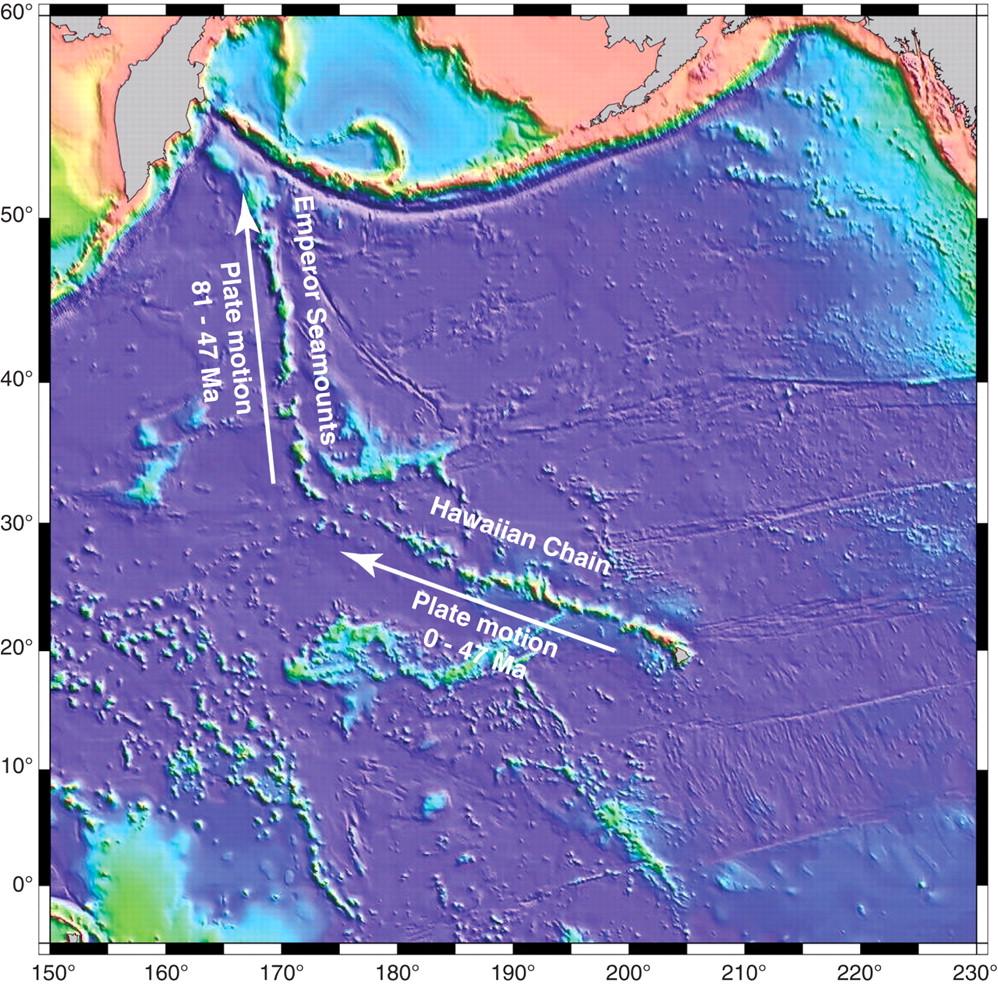 Hawaiian Island-Emperor Seamount Bend has been attributed to a change in the