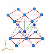 (ii) (2 pts) The hcp lattice is shown at right. Draw lines on the figure to outline one unit cell.