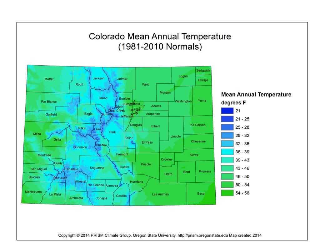 Figure 2: The map above depicts the average annual temperature across the state