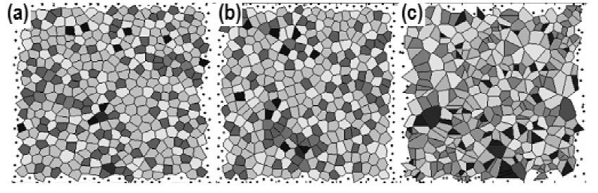 Atmospheric pressure plasma of dielectric barrier discharges 491 Fig. 3 Voronoi tessellations of the microdischarge patterns: (a) for experimental image (Fig.