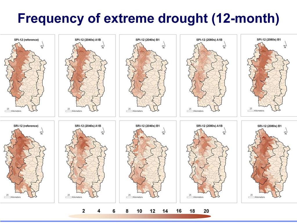 The frequency of 12-month drought show slight
