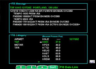 WSI Addendum WSI FIS Graphic and Text TAF Weather Messages Selecting Text Data White Selection Pointers above the smart keys can be used to select an alternate message for display.