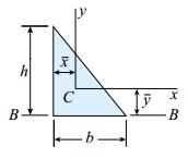 Determine the distances x and y to the centroid C of a right triangle having base b and altitude h (see Case 6, Appendix D). 2.