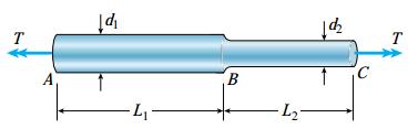 3.12. A solid circular bar ABC consists of two segments, as shown in the figure. One segment has diameter d 1 = 50 mm and length L 1 = 1.
