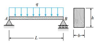 4.1. A simply supported wood beam AB with span length L = 3.5 m carries a uniform load of intensity q = 6.4 kn/m (see figure).