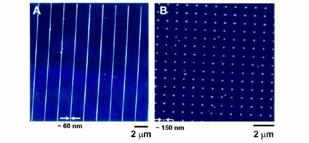 Dip-Pen Nanolithography / SAM AFM topographic images of the etched MHA/Au/Ti/SiOx