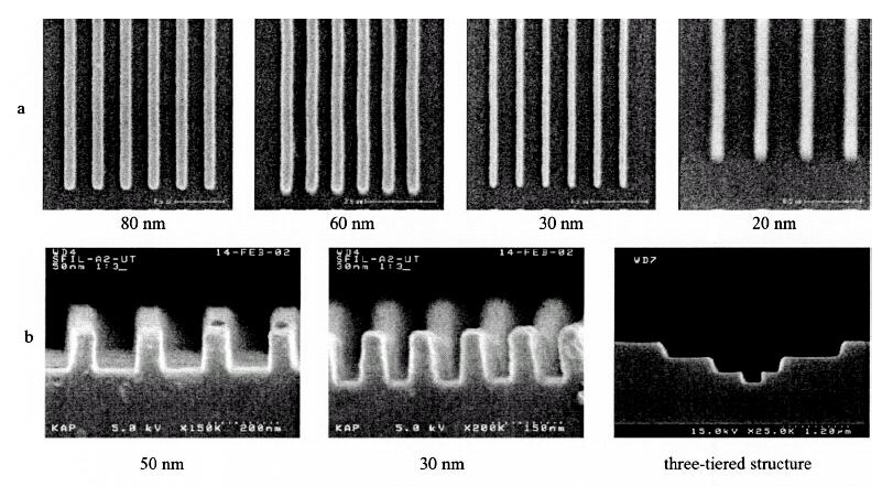 Step and Flash Nano-Imprint Lithography Printed features in the acrylate-based etch barrier. (a) Top-down SEMs.