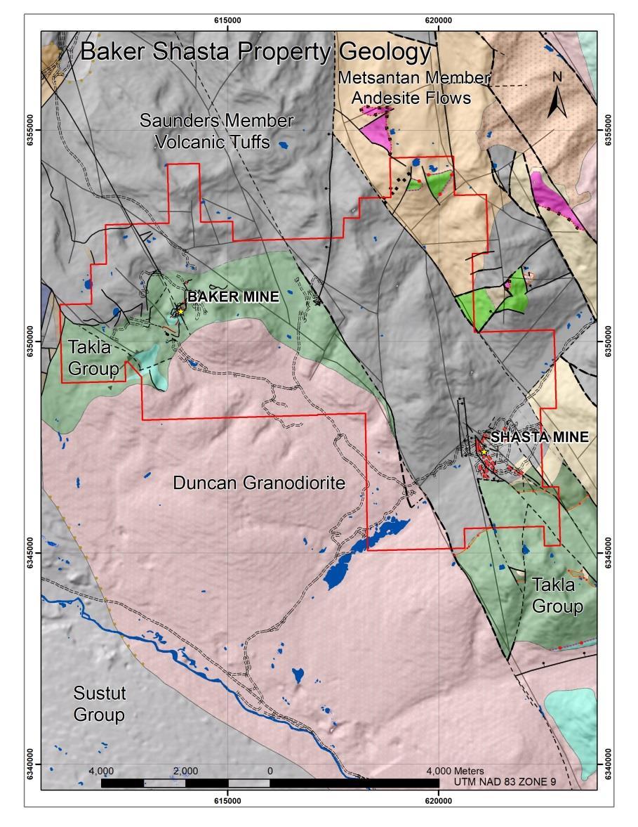 Baker-Shasta Property Geology Baker Deposit Geology Past producers Baker and Shasta Mines are low sulphidation epithermal Au-Ag deposits which formed in the Toodoggone district between (ca.