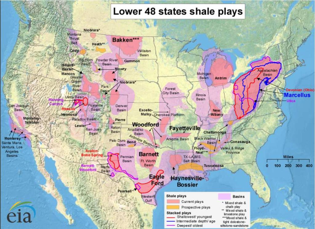 Figure 1.3: US shale gas and shale oil plays by U.