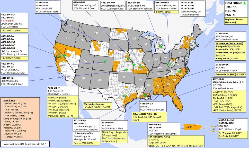 Readiness Deployable Teams and Assets Resource National IMATs* (0 Teams) Regional IMATs (0-3 Teams) US&R (33-65%) MERS ( 33%) FCO ( 1 Type I) FDRC East 1: East 2: Force Strength Deployed Deployed