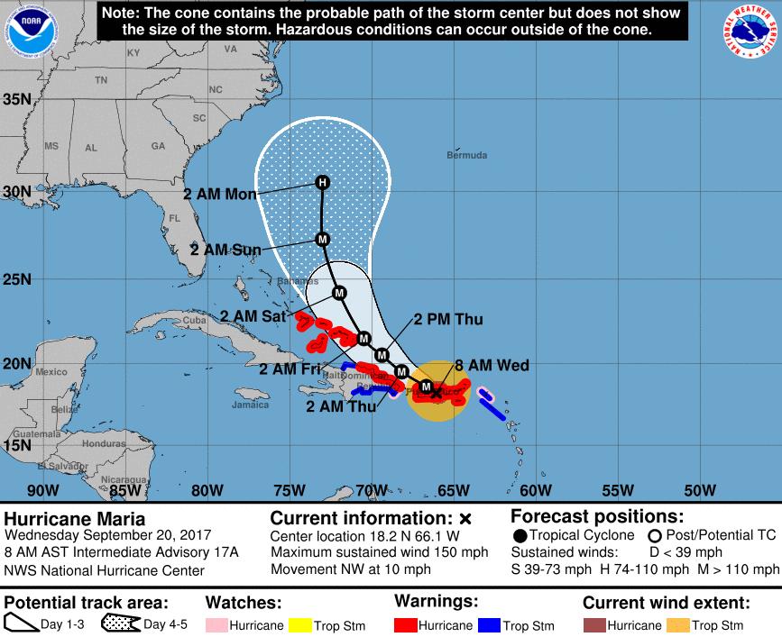sustained winds 150 mph Hurricane force winds extend outward up to 60 miles;