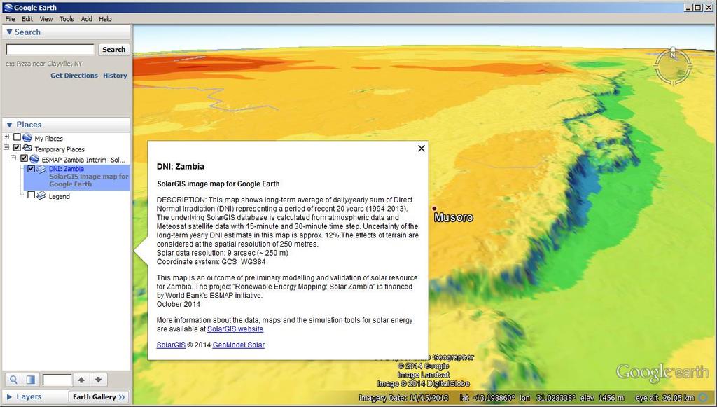 Photovoltaic (PV) Electricity Potential Annual longterm average of Air Temperature at 2 metres High resolution Terrain Elevation map Note: Image maps for Google Earth are delivered in two versions