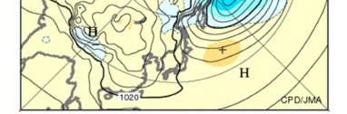 Westerly winds flow along the contours. Dense (sparse) contour intervals denote high (low) wind speed.