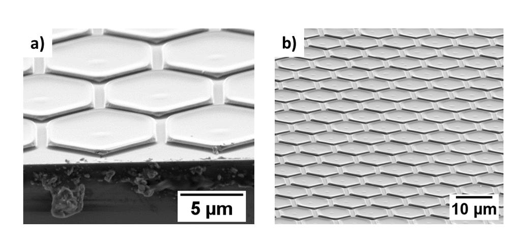 CHAPTER 6. DEVELOPMENT OF NANOPATTERNING TECHNIQUES Figure 6.12: SEM images of RNIL with diluted PMMA 75K resist on silicon with viscosities of a) 5.2MP a s 