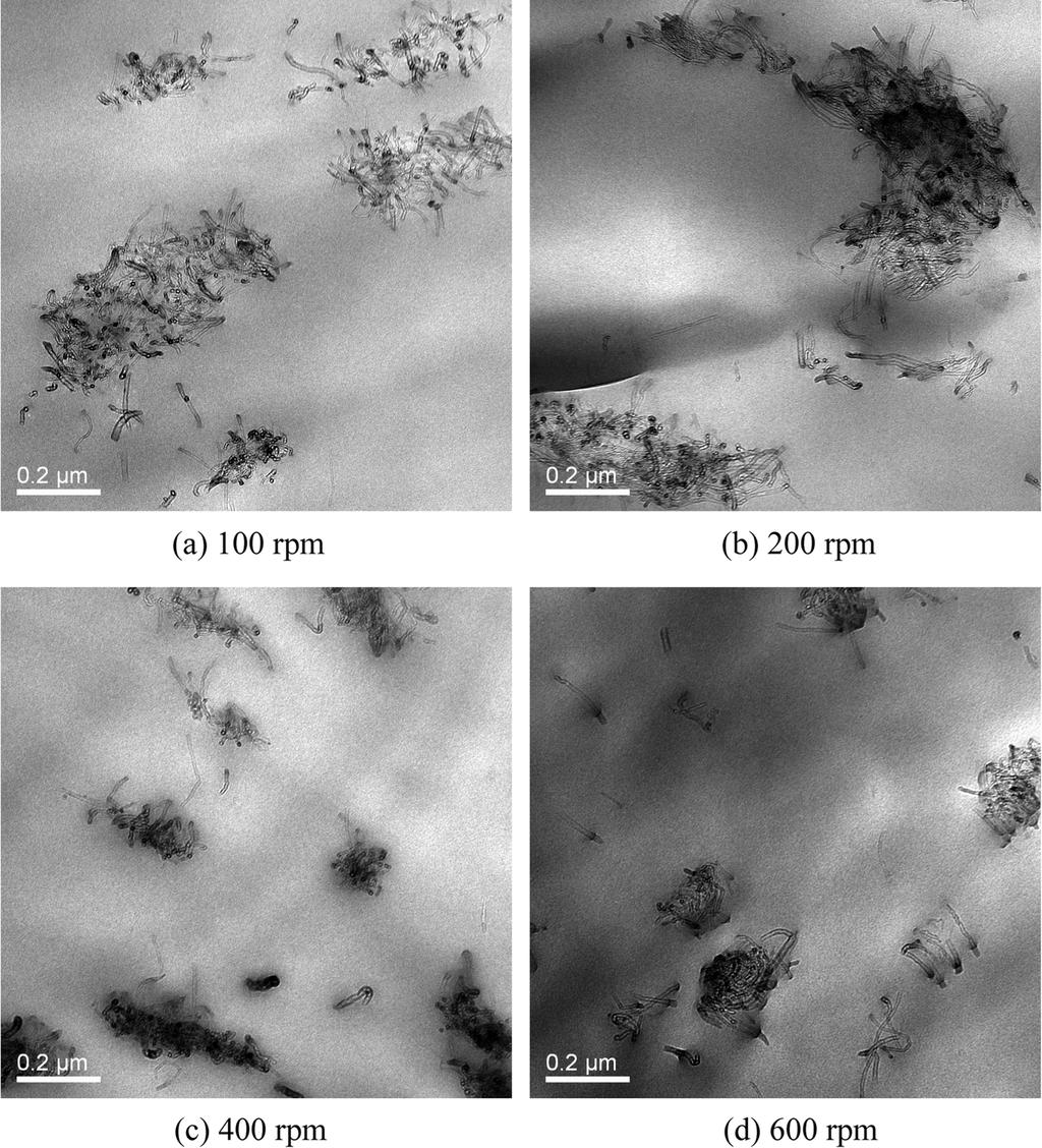 3. Morphology The dispersion states of nanocomposites with different processing conditions were observed by scanning electron microscope images of cryo-fractured surfaces of 3 wt% HVPP/MWNT
