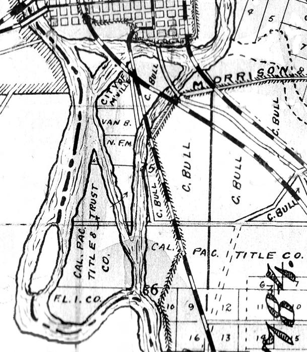 X B X A Figure 12. Channelization around the Yuba-Feather confluence. A. A series of ditches were dredged south of Marysville by 1909.