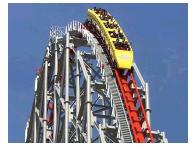 If the passengers in a roller coaster or ferris wheel are not restrained by seat belts, what is the maximum speed for an over the top maneuver on the outside of the loop?