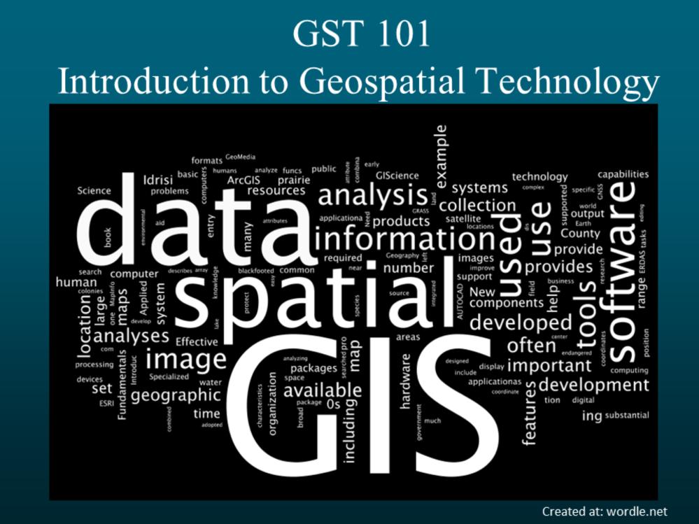 Welcome to GST 101: Introduction to Geospatial Technology.