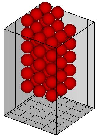 Figure 2.4: Suspended particles prior to drop. The figure shows 50 spherical particles suspended in a rectangular prism container. The base of the container is 150x150 mm.