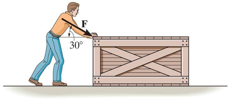 APPLICATIONS If a man is trying to move a 100 lb crate, how large a force F must he exert to start moving the crate?