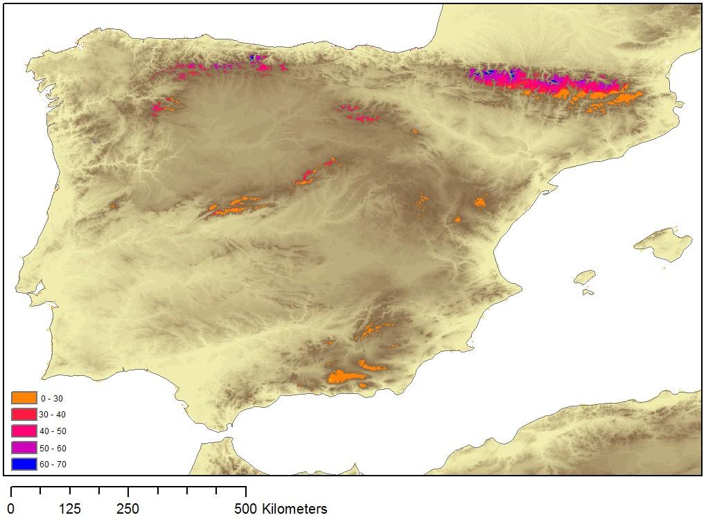 Intercomparison between Spanish mountains To compare different mountain ranges we should project all