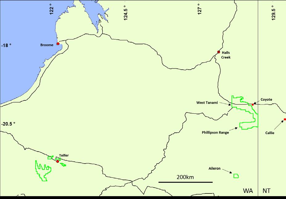 Encounter controls a major ground position in the Paterson Province in WA exploring for gold-copper deposits in the Telfer region and a highly prospective land package in the Tanami region.
