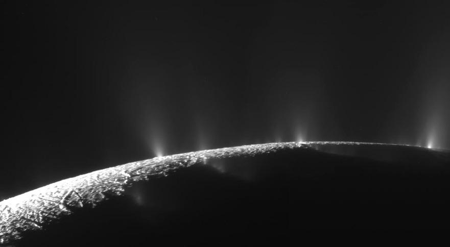 Three Best Places to Search for Liquid Water in Solar System #2: Saturn s moon Enceladus Enceladus has massive plumes of erupting water, the size of