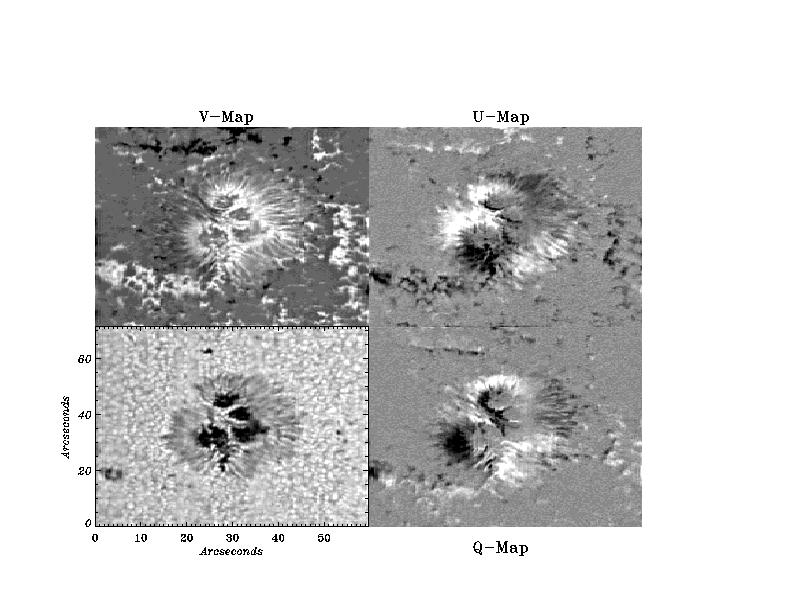 Stokes parameter map of a sunspot. Taken with the ASP and the AO.