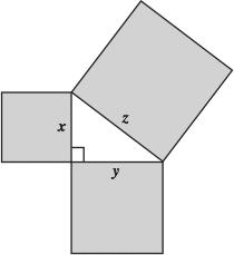 38 In the drawing below, the figure formed by the squares with sides that are labeled x, y, and z is a right triangle.