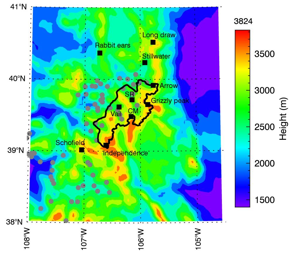 Plot of terrain height over the 4-km Headwaters numerical model domain.