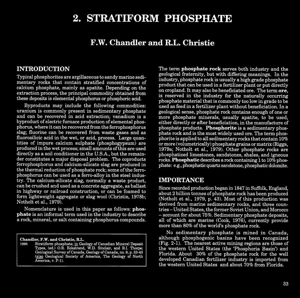 STRATIFORM PHOSPHATE STRATIFORM PHOSPHATE F.W. Chandler and R.L.
