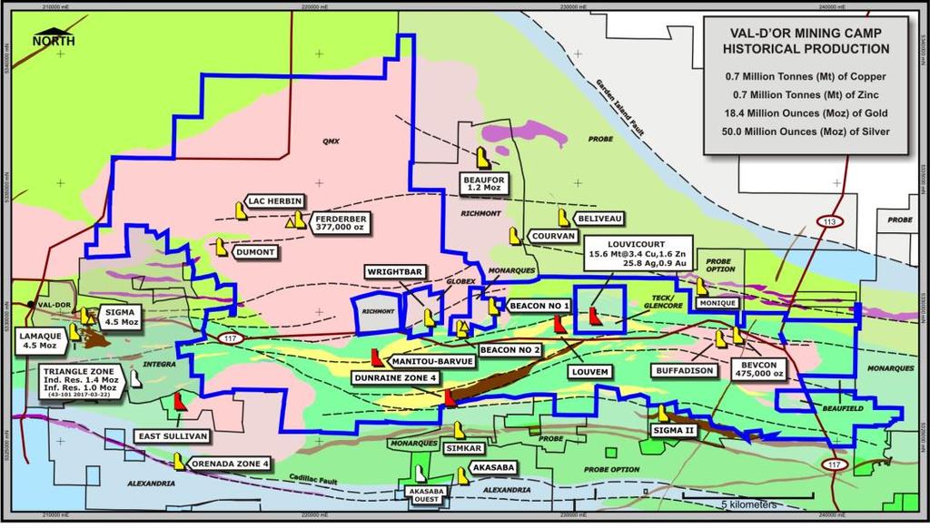 Abitibi 8 Major Gold Mining Camps along belt QMX Gold is located in Val d Or East Mining Camp on the
