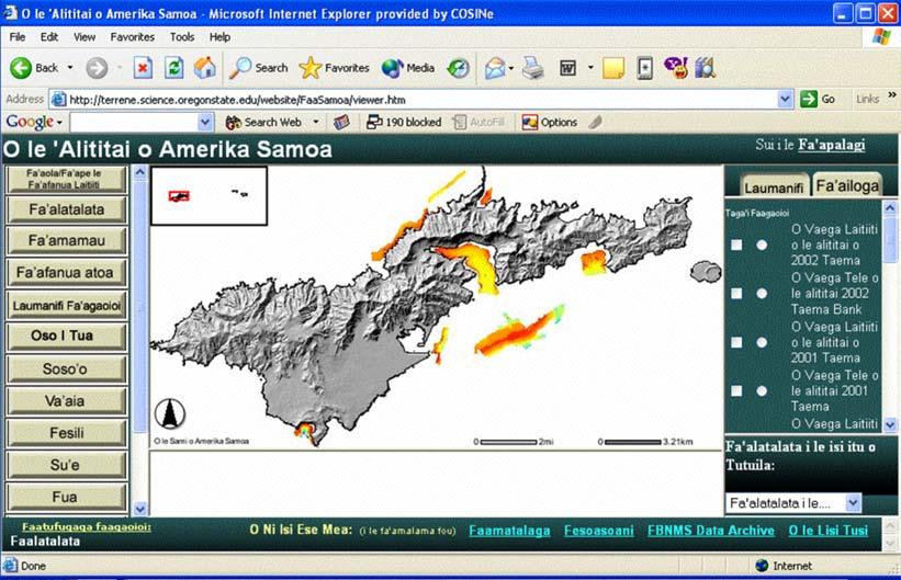 40 b. a. e. d. c. Figure 3.2 The American Samoa Benthic Terrain Viewer. Above: Screenshot of the American Samoa Benthic Terrain Viewer using Microsoft s Internet Explorer v. 6.0. Features of the