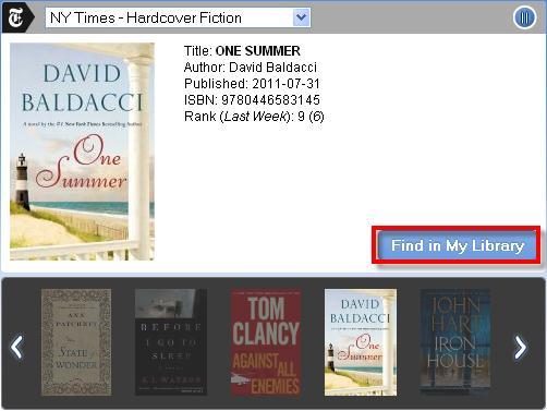 Users can also search for a given title from the book lists by clicking the Find in My Library button.