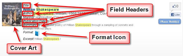 Excerpt Enhanced Content Cover Art Electronic Resource link (from 856 tag) Most of these fields display as seen in the example below: Enterprise highlights the search term in yellow in the display of