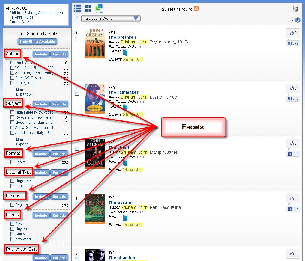 Using Facets Facets in Enterprise allow users to limit and refine their searches. Within a search results list, facets appear at the left side of the screen.