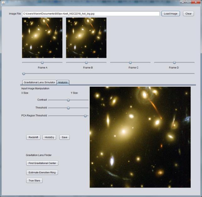 (A) Fig. 6. A screenshot of HubVis lens extraction tool. The large image on the lower right of the window displays a user-selected image that includes suspected gravitationally distorted arcs.