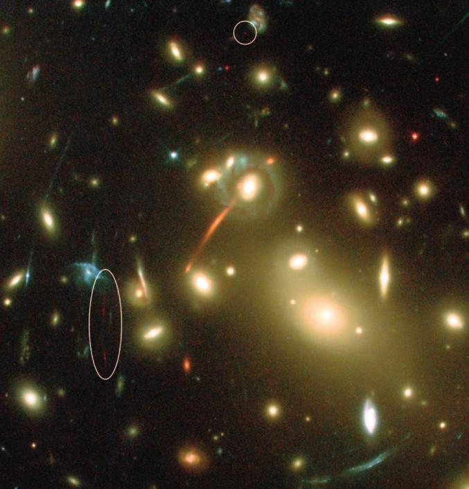 Such natural gravitational 'telescopes' allow astronomers to see extremely distant and faint objects that would otherwise not be seen. A new galaxy (split into two European Space Agency, NASA, J.-P.
