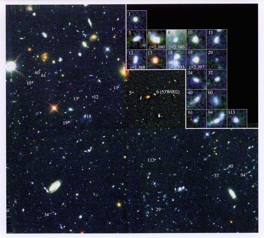 18 young galaxies, or their precursors, were found in this deep Hubble image.