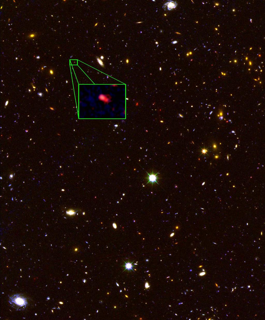 Galaxy with largest distance determined from its redshift.