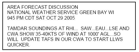 Low Level Wind Shear The meteorologist was able to update the TAF and begin the LLWS more than 3 hours