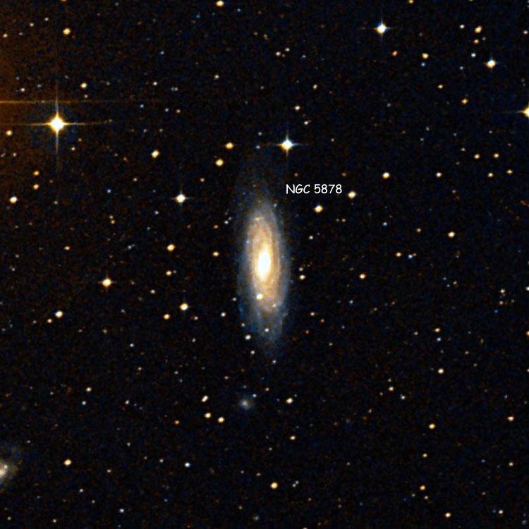 NGC 5878 To view this spiral galaxy, look for a spindle about three times longer than it is wide