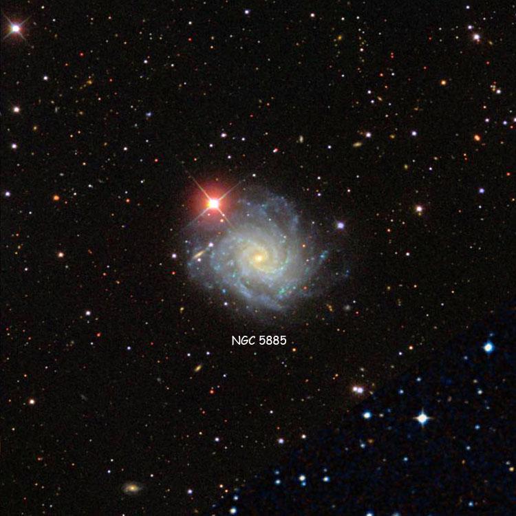 NGC 5885 This barred spiral lies less than a degree southwest of Zubeneschemali and appears as a nearly uniform, faint