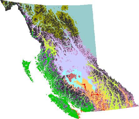 Biogeoclimatic Map of BC Dark brown= Alpine Tundra